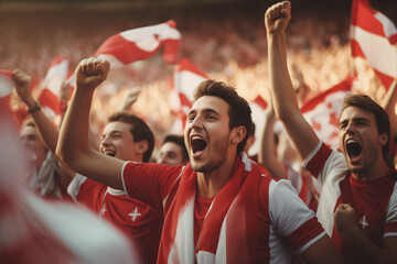 Austrian fans cheering on their team from the stands	
 - obrazy, fototapety, plakaty