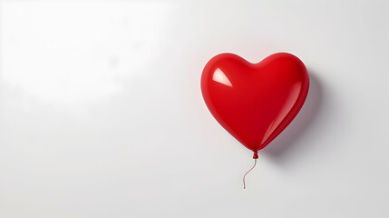 Red heart balloon on the white background. Copy space. Valentine's, woman's and mother's day banner.