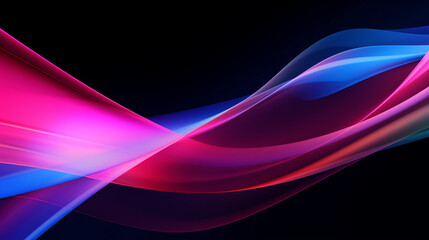 Naklejka premium Néon effet flou, vague en mouvement, bleu et rose sur fond noir. Pour conception et création graphique, bannière.