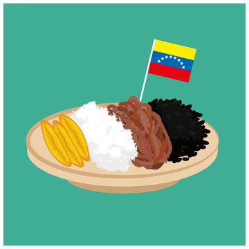 ilustracion vectorial de comida tipica venezolana, pabellon criollo