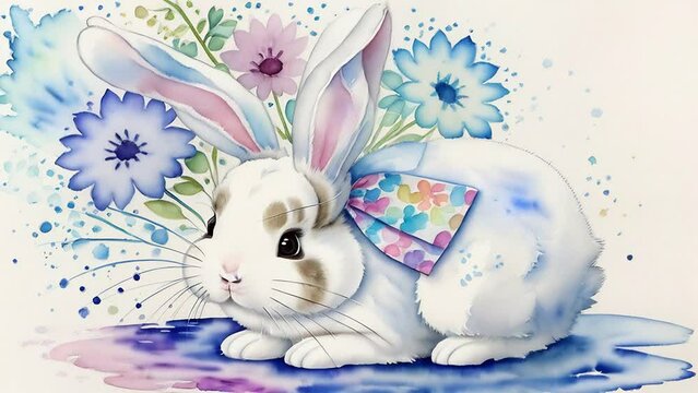 Cute bunny, in the style of watercolor. Easter mood.