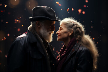 Naklejka premium Elderly Couple in Love, Dancing Slowly Under the Moonlit Sky, Celebrating the Everlasting Dance of Their Devotion, Valentine's Day Date