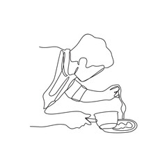 One continuous line drawing of a chef is cooking for a party at a restaurant vector illustration. Design with Minimalist black linear design isolated. Chef themes for your business asset design.