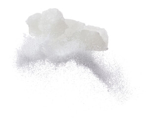 Rock Sugar mix refined ground dust fly explosion, white crystal Rock Sugar abstract cloud floating....
