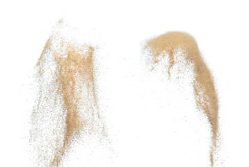 Sand flying explosion, Golden sand wave explode. Abstract sands cloud fly. Yellow colored sand...