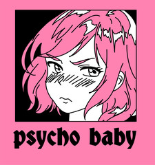 Illustration of an emo anime girl. Vector graphic design for t-shirt, poster or cover.