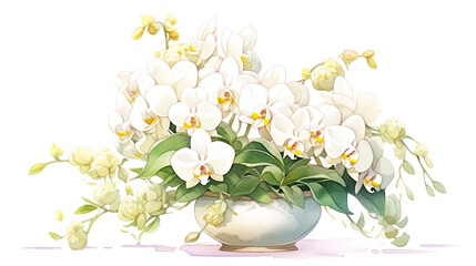 白い胡蝶蘭の水彩イラスト - obrazy, fototapety, plakaty