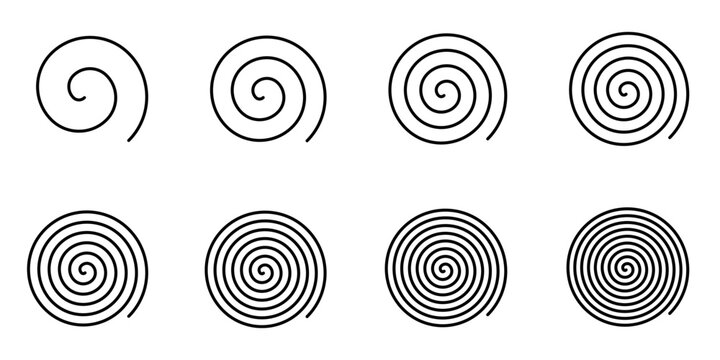 Collection of simple spirals. Linear decorative spirals