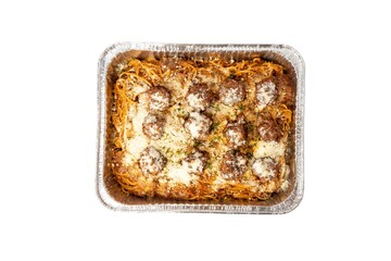 Closeup of Spaghetti with Meatballs on white background 