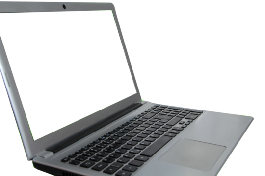 NOTEBOOK COMPUTER WITH TRANSPARENT SCREEN IN CHROMA KEY, IDEAL FOR EDITING, PLACING TEXT, PHOTO FOR CUTTING OUT - Powered by Adobe