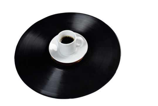 old vinyl record with coffee
