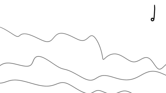 Animation on a musical theme. Three wavy lines oscillate and the musical notes in the upper corner change.