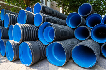 High strength plastic pipe on construction site