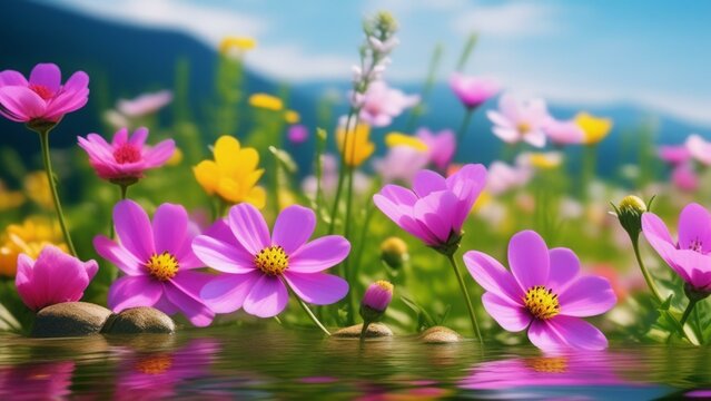 spring vibrant nature with flowers and insect photo realistic wallpaper