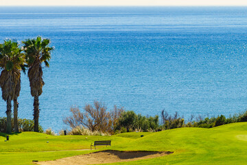 Golf course on sea coast in Spain