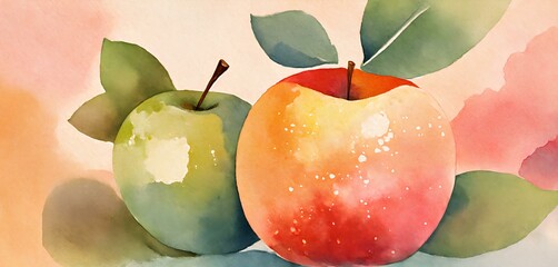 林檎、水彩画、カラー背景｜Apple, watercolor, color background. Generative AI