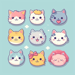 Fototapeta premium cute cats, water color, cats with big eyes, cats character illustration