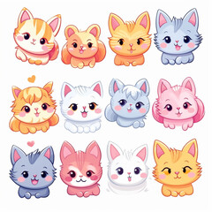 Fototapeta premium cute cats, water color, cats with big eyes, cats character illustration