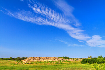 Summer landscape - a view of an array of sandstone, a fragment of the bottom of an ancient...