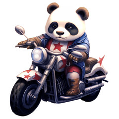 Cute Panda American Motorcycle Clipart Illustration