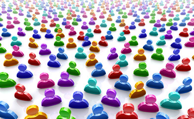 人型アイコンの集団、群集、集まり、人々の多様性