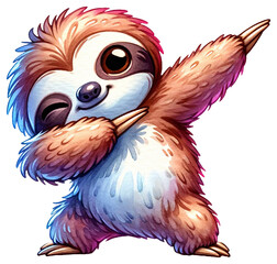 An adorable watercolor dabbing sloth clipart - perfectly isolated, with soft natural watercolor texture. Cool party vibe.