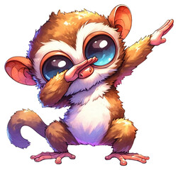 An adorable watercolor dabbing tarsier clipart - perfectly isolated, with soft natural watercolor texture. Cool party vibe.