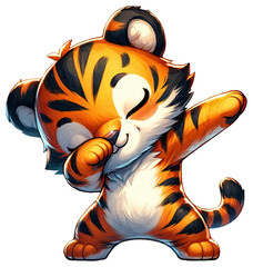 An adorable watercolor dabbing tiger clipart - perfectly isolated, with soft natural watercolor texture. Cool party vibe.