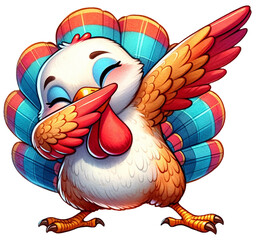 An adorable watercolor dabbing turkey clipart - perfectly isolated, with soft natural watercolor texture. Cool party vibe.