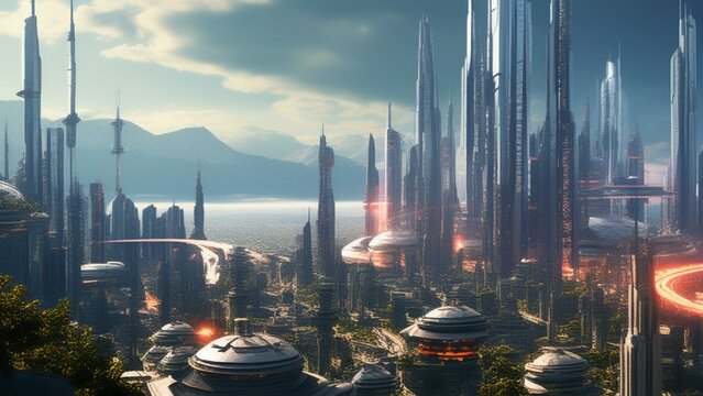 Futuristic technological dystopian city cinematic wallpaper