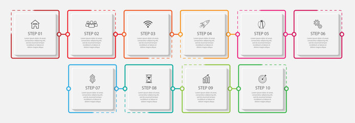 business infographic template. thin line design
with icons, text, number and 10 options or steps.
used for process diagrams, workflow layouts, flowcharts, infographics, 
and your presentations