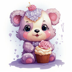 Cute little bear with  cupcake.