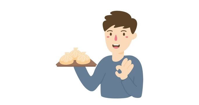 man selling steamed dumpling dimsum