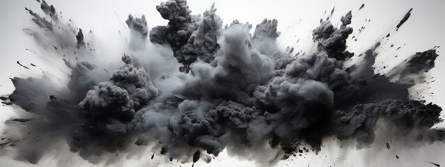 Black charcoal powder dust paint white explosion explode burst isolated splatter abstract. Powder...