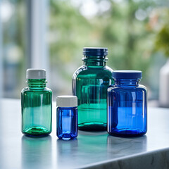 laboratory tubes and glass bottles