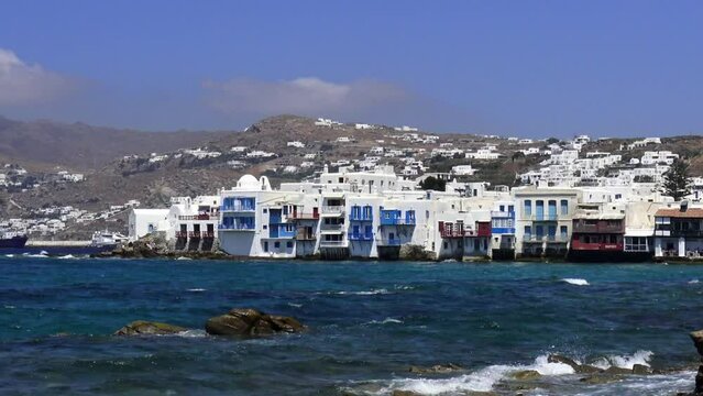 Video of the area of Mykonos called Little Venice. Mykonos, Greece