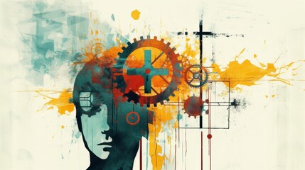 A steampunk illustration with gears and bright colors. Generative AI.  - obrazy, fototapety, plakaty