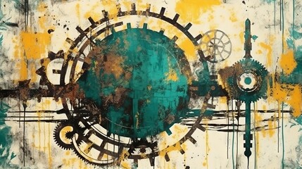 Obraz na płótnie Canvas A steampunk illustration with gears and bright colors. Generative AI. 
