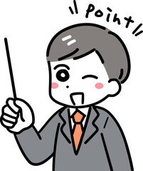 棒を使って説明している笑顔のビジネスマン