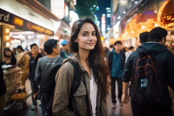 Fototapeta premium Traveler asian enjoying and walking at street city on night time.