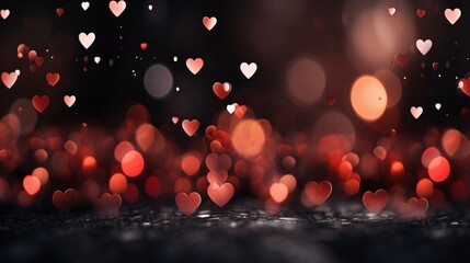 red hearts background, Valentine day background, hearts bokeh, background for advertising, copy space - obrazy, fototapety, plakaty