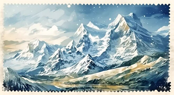 Swiss Alps animas stamp in winter