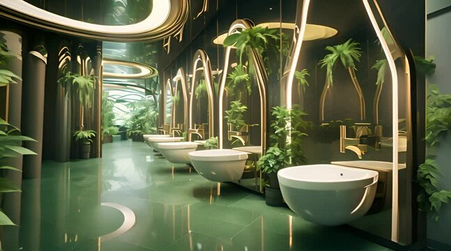 The interior of the public toilet is designed elegantly and impressively