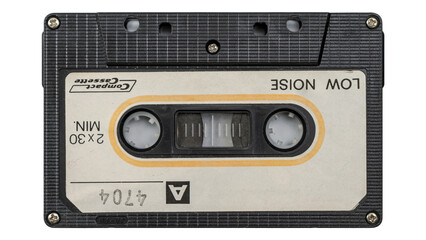 Audio cassette tape isolated. Close up of vintage audio tape cassette.