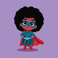 African American Cute superhero child cartoon