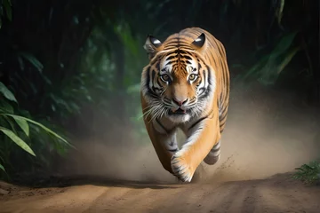 Zelfklevend Fotobehang tiger's attack, Realistic images of wild animal attacks © Dwi