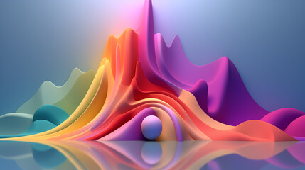 An abstract 3d background with waves, rainbow colors.