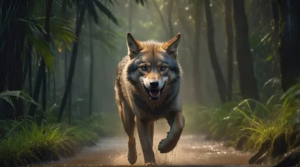 Deurstickers wolf's attack, Realistic images of wild animal attacks © Dwi