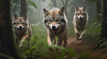 wolf's attack, Realistic images of wild animal attacks - obrazy, fototapety, plakaty