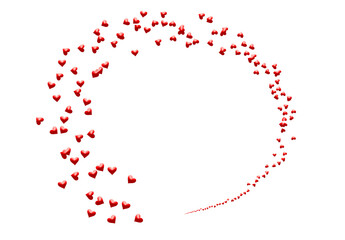 Spiral circle made of little red hearts on transparent